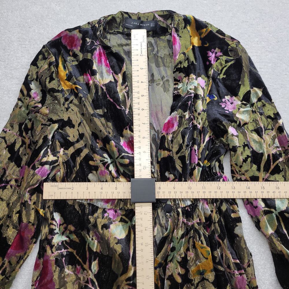 Zara Woman Floral Velvet Maxi Dress Black Gold Pink Womens Small - Picture 4 of 8